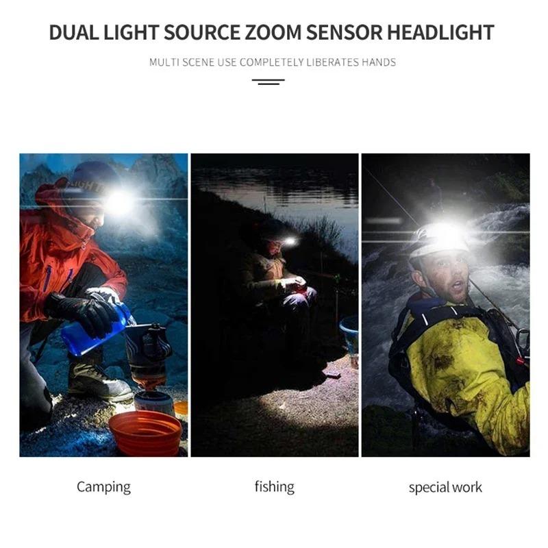 3PCS Powerful COB LED Headlamp Type-c Rechargeable Head Flashlight Built-in Battery Outdoor Fishing Camping Lantern Waterproof Torch