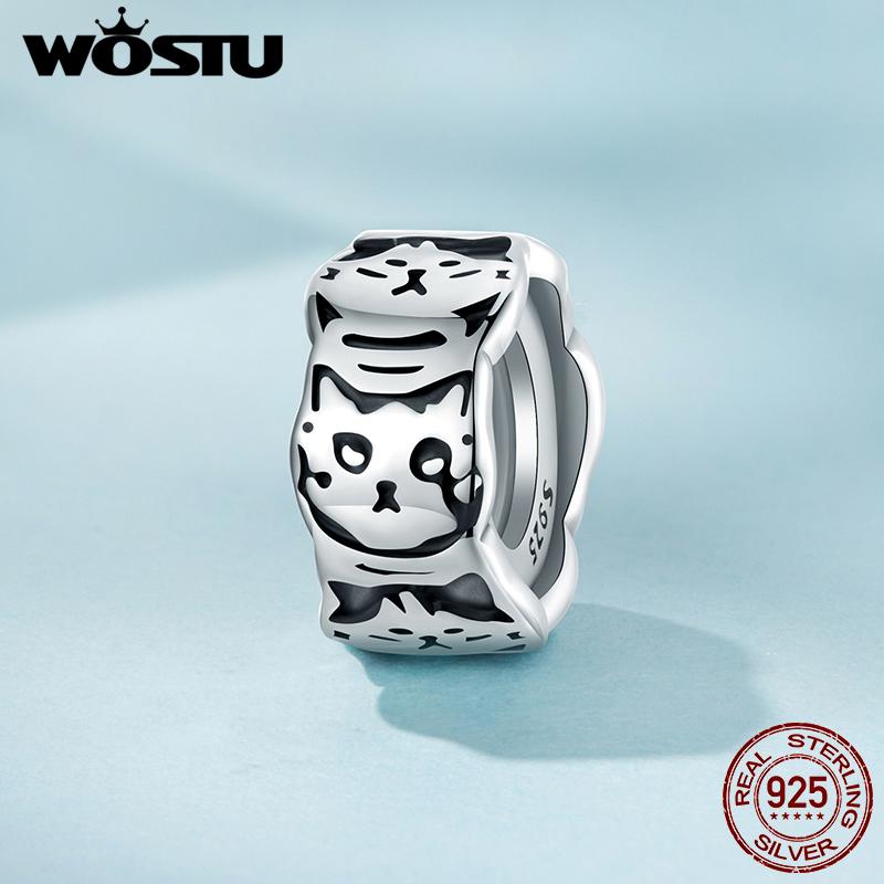 WOSTU 925 пробы Стерлинговое Серебро Оригинальные Силиконовые Бусины-Стопоры Лапка Животного Звезда Крест Цирконий Шарм Ель Браслет DIY Ювелирные Изделия Подарок