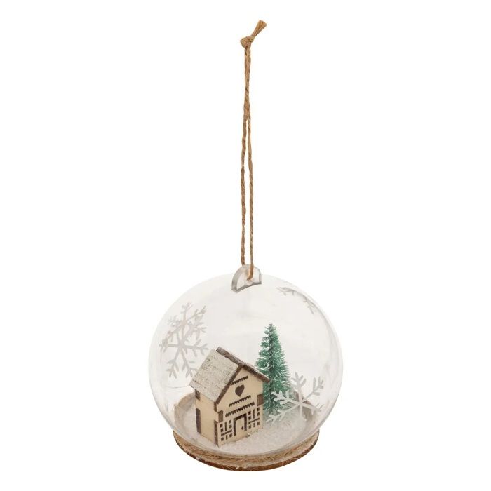 Boule de noel transparente 8 cm maison enneigee