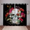 Window Curtains for Living Room, 3D, Cheap, Sexy, Valentine's Day, Rose Skull, Black, Couple, Shading, Bedroom, Home Decor