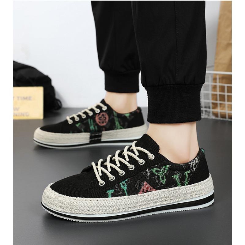 Мужская парусиновая обувь Мужские уличные модные универсальные кроссовки Тканевые дышащие вулканизированные туфли ручной работы Удобные туфли на плоской подошве