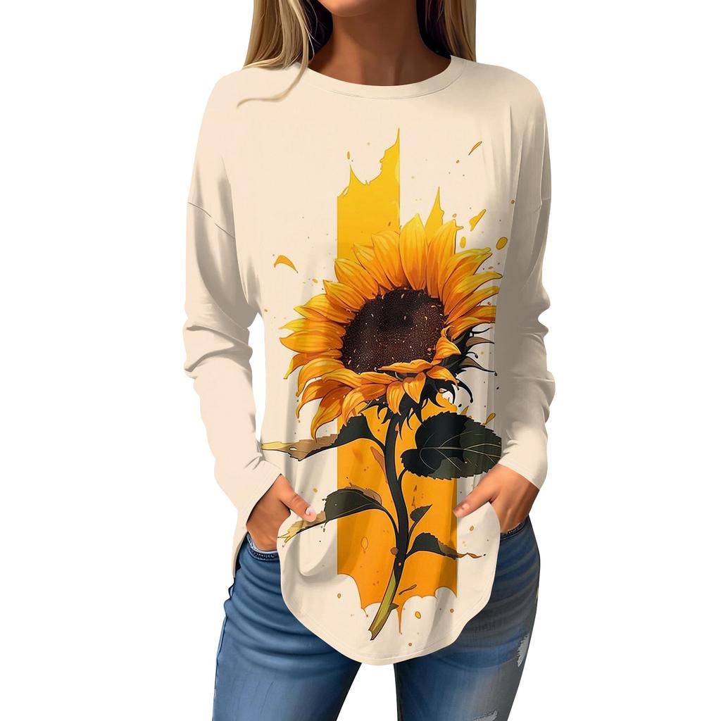 Fashion Women's Casual Long Sleeved Round Neck Printed Tops