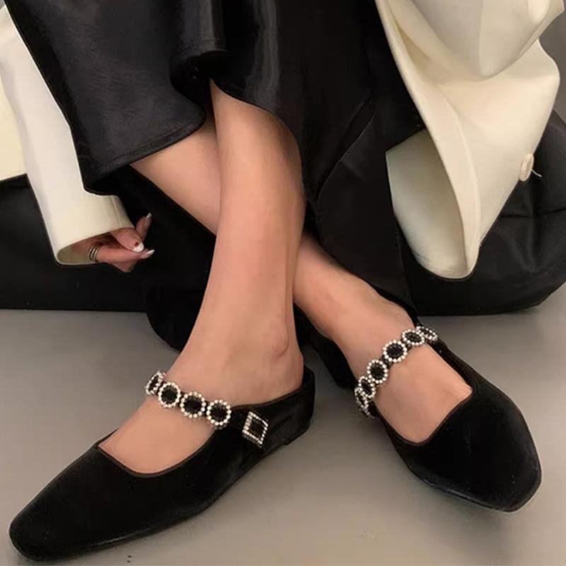 Модные балетки Женские тапочки Хрустальные туфли-слингбэки Летняя обувь Новинка Женская 2025 Модный бренд Сандалии Элегантные Уютные Роскошные Женские туфли