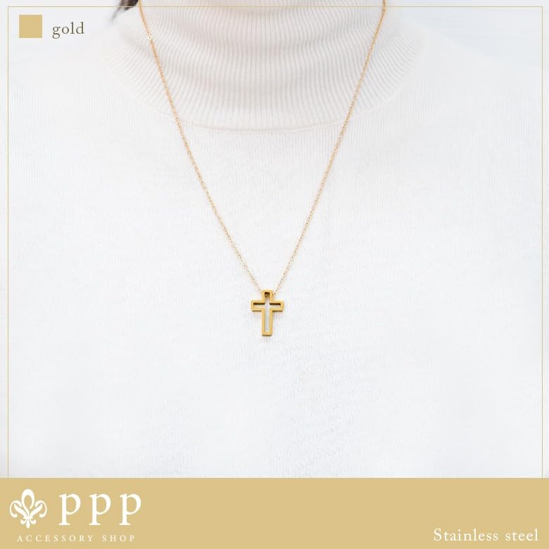 [mico.lor] Stainless Steel Necklace (197) Cross Pendant, Surgical Stainless Steel 316L, Hypoallergenic, Women's, Men's, Pink Gold