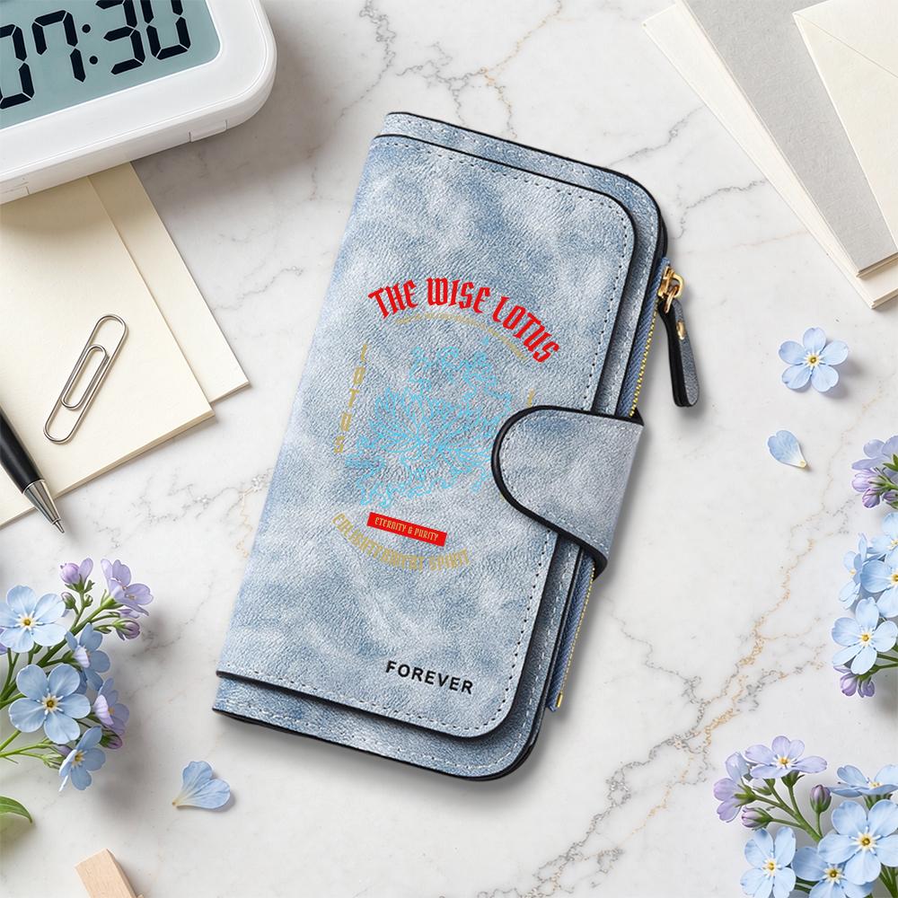 Vintage Long Wallet Lotus Pattern Multi Card Slot Coin Purse Daily Use Fashion PU Leather Wallet
