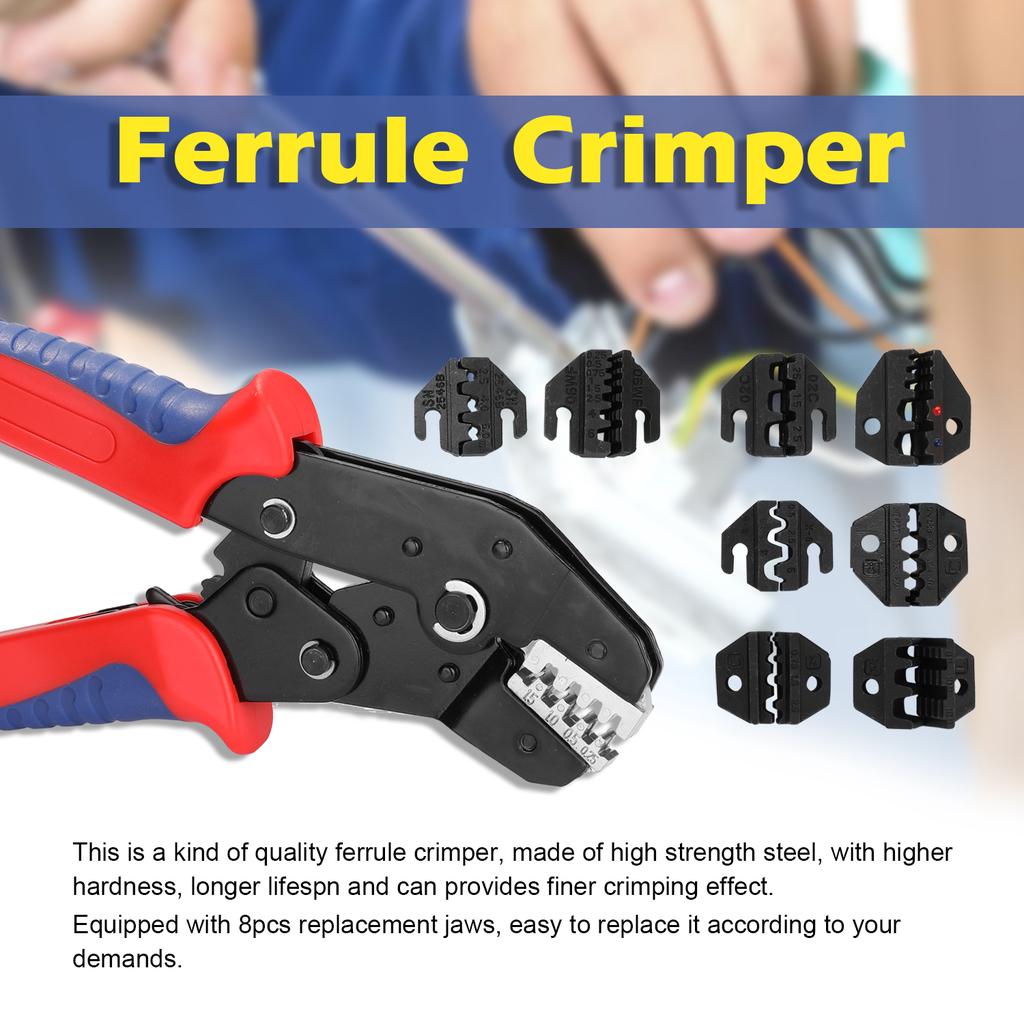 SN 48BS Ferrule Crimping Tool Kit Insulation Terminals Crimper Plier with 8 Replacement Jaws