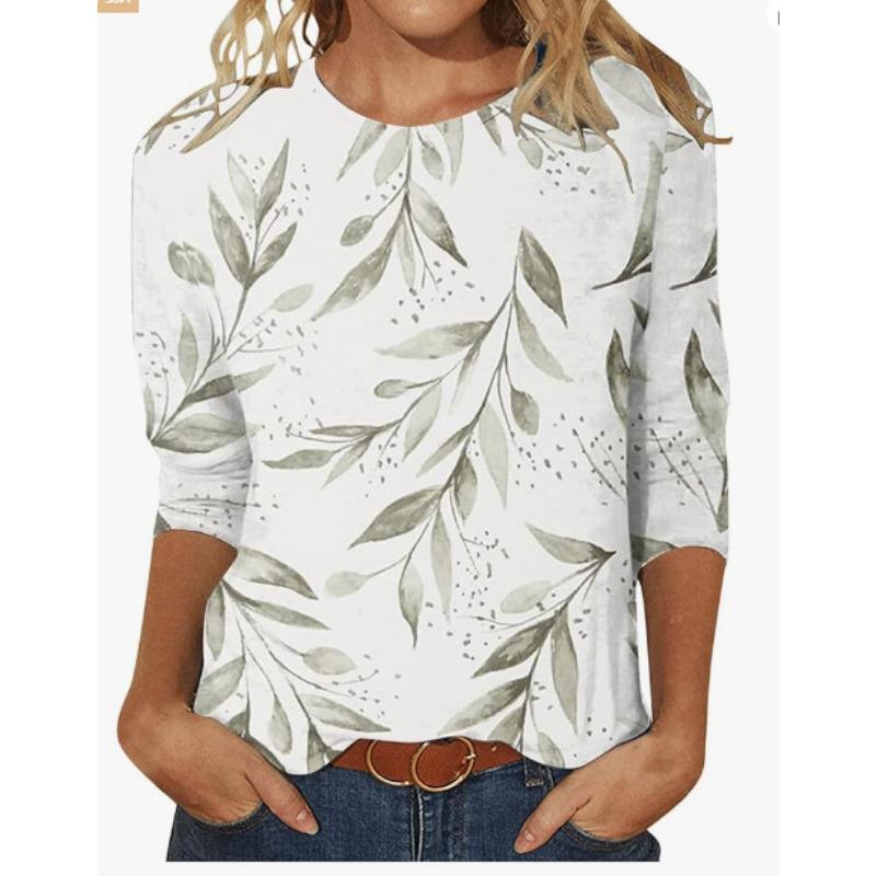 Летняя футболка-пуловер с круглым вырезом и цифровым принтом 3D с рукавами три четверти