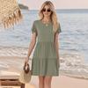 Women's Fashion Summer Ruffle Short Round Neck With Pocket Casual Dresses
