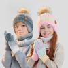 3Pcs/Set Kids Winter Knitted Scarf Gloves Set Pom Pom Ball Rainbow Color Brimless Hat Touchscreen Gloves Neck Warmer Set