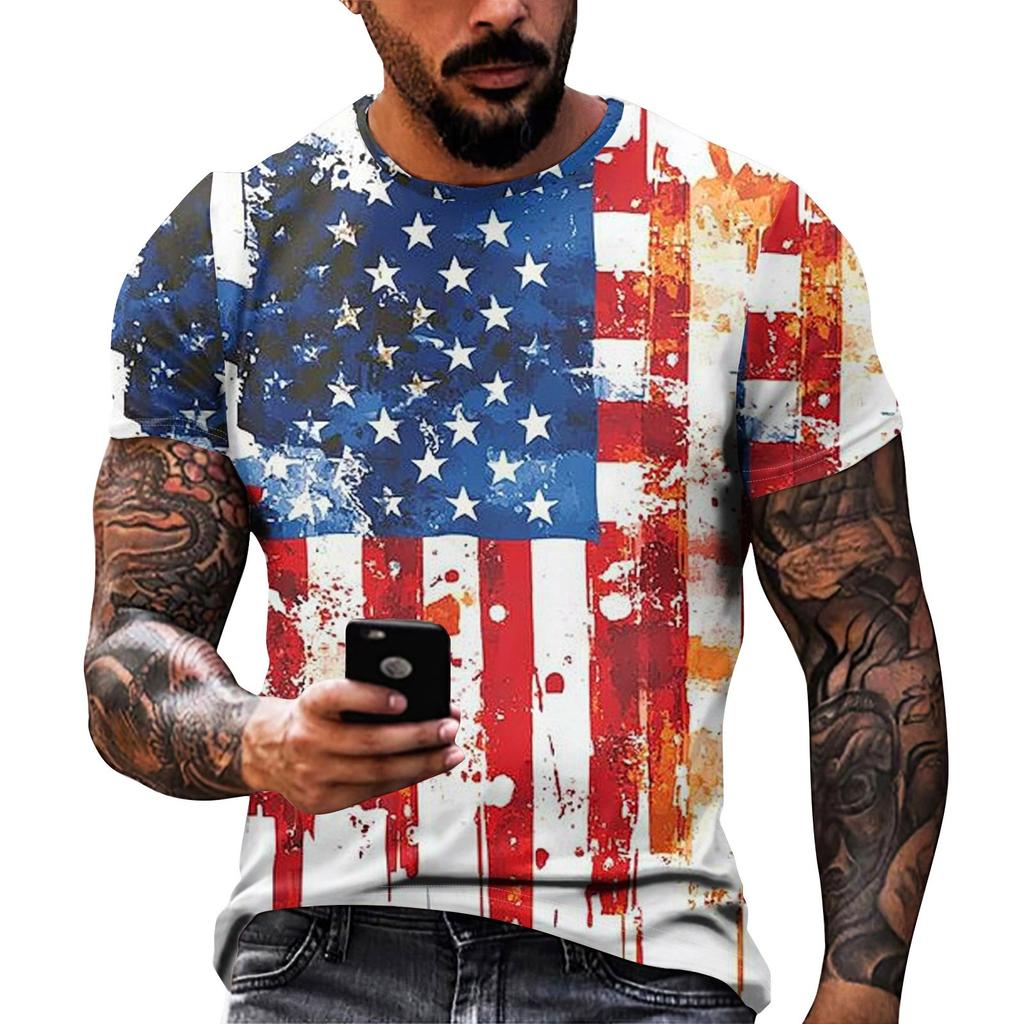 Принт «День независимости» — мужская повседневная футболка с круглым вырезом и короткими рукавами