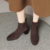 Krazing Pot Cow Suede Winter Round Toe Thick High Heels Modern Boots Women Slip On Office Lady Big Size 42 Ankle Boots