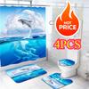 2025 NEW 3D Print Shower Curtain Waterproof Polyester Bathroom Curtain Anti-slip Bath Mat Set Toilet Rugs Carpet Home Decor 4PCS