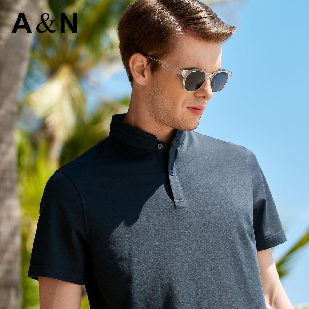 [Chinese style stand collar with mulberry silk] Summer light luxury breathable cotton bead ground short sleeved T-shirt top