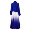 European & American Fashion Pleated Top and Gradient Swing Skirt Two-Piece Set