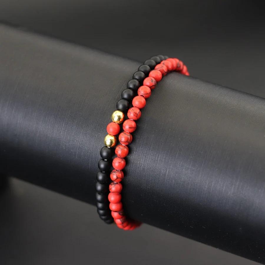 Уникальный набор из 2 браслетов с бусинами для мужчин, 4 мм, из маленьких камней, тигровый глаз, говлит, малахит, браслет для мужчин, идеальный подарок для парня, ювелирные изделия