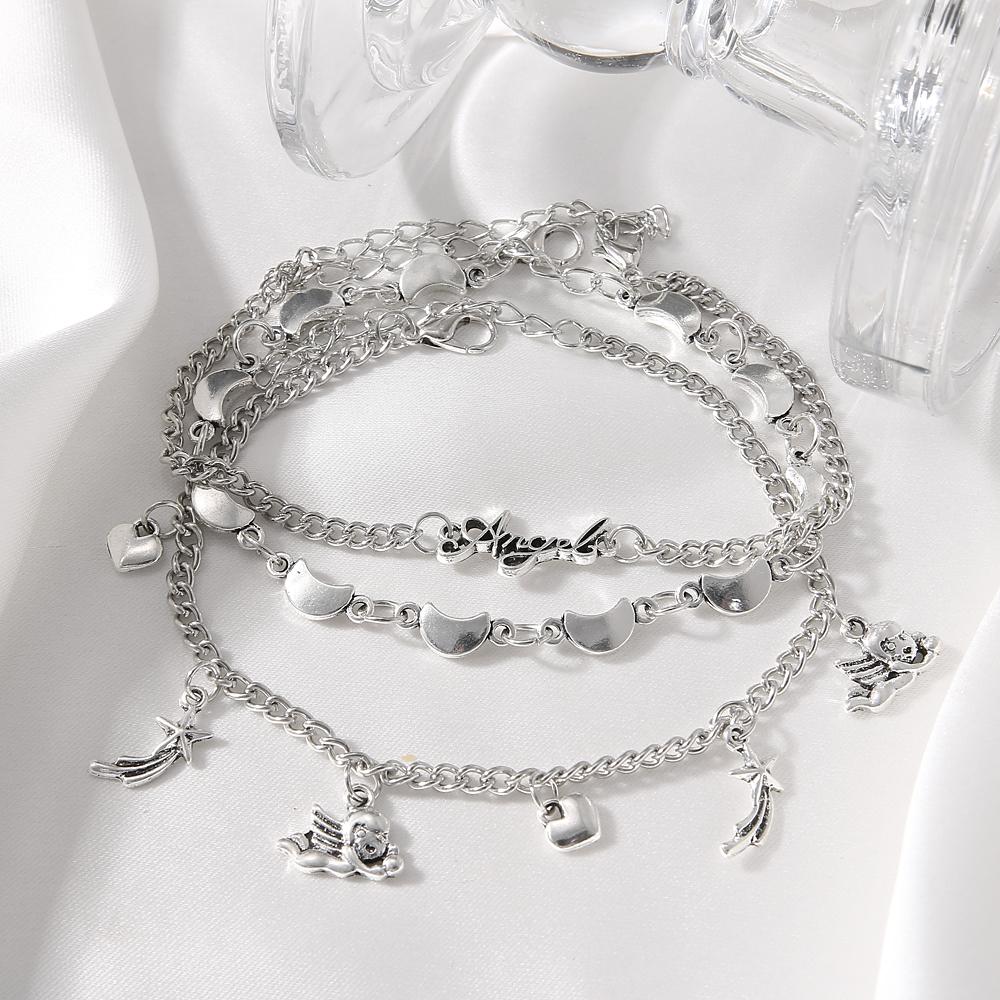 Серебряные браслеты со звездами и луной для женщин, богемные многослойные браслеты на ногу, модные пляжные украшения, аксессуары для ног AVE