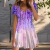 Summer Fashion Women's V Neck Short Sleeve Trend Printed Dress Sex Short Skirt Dresses