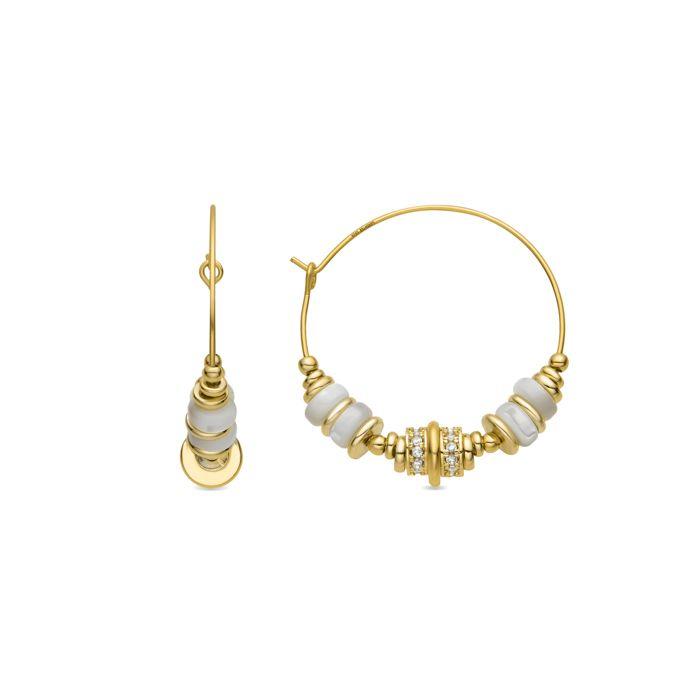 Boucles d'oreilles - LUXENTER - Darkba - Argent sterling 925 - Nacre blanche - Finition or jaune 18 carats