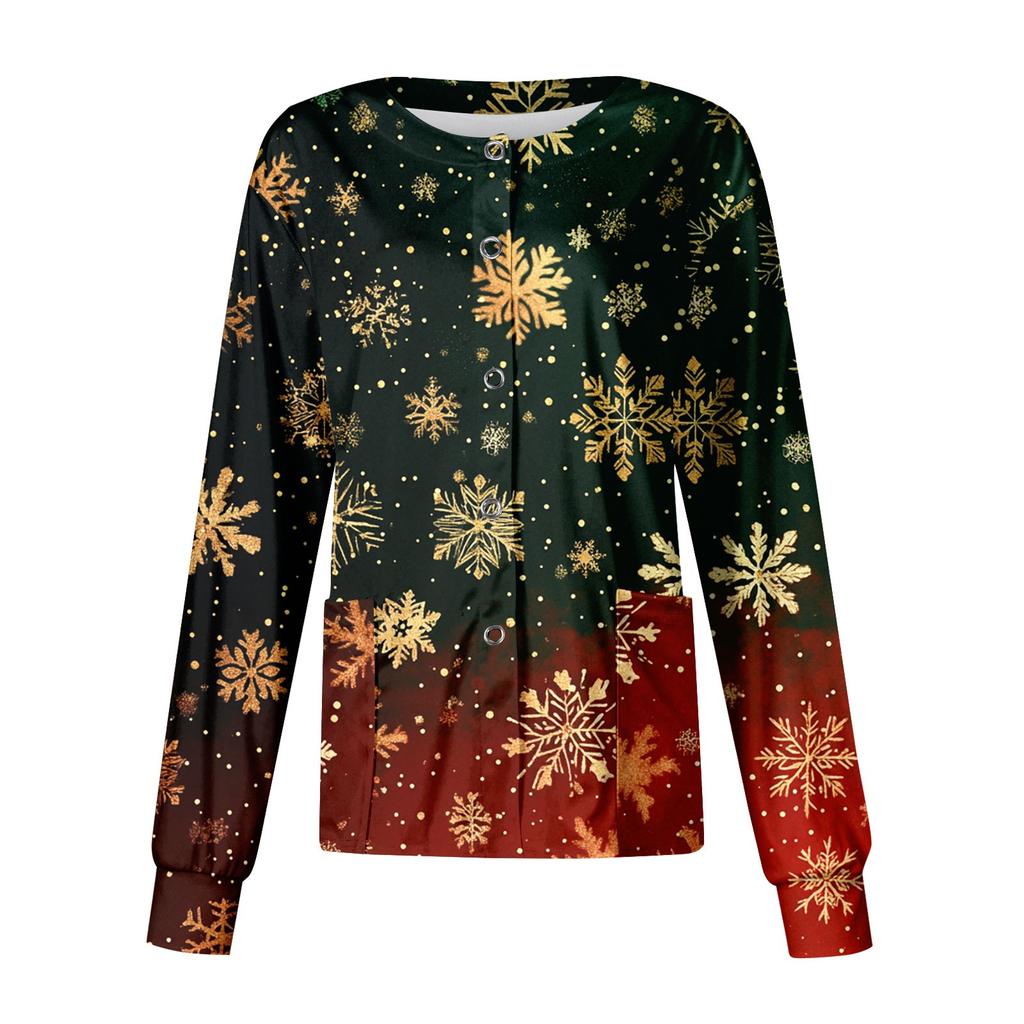 Women's Casual Long Sleeve Single Breasted Christmas Printed Dry-nurse Top