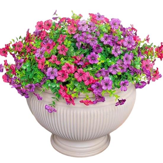 12 пучков искусственных цветов для улицы, разноцветная ипомея с эвкалиптом, устойчивый к УФ-излучению искусственный шелковый цветок для весны и лета, для дома, кашпо, крыльца