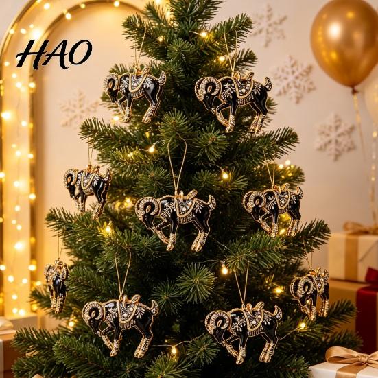 Festive Party Supplies for Christmas Black Goat Tree Hanging Ornament, 2D Acrylic Winter Wonderland Favors Pendant, Decorative Car Accessory
