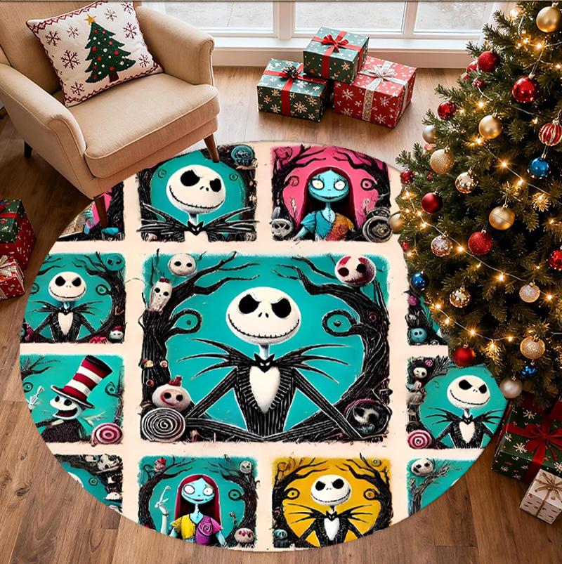The Nightmare Before Christmas Pattern Round Rug, Indoor/Outdoor Mat, for Picnic, Gameroom, Bedroom, Office, Living Room, Home Decor Carpet, Birthday