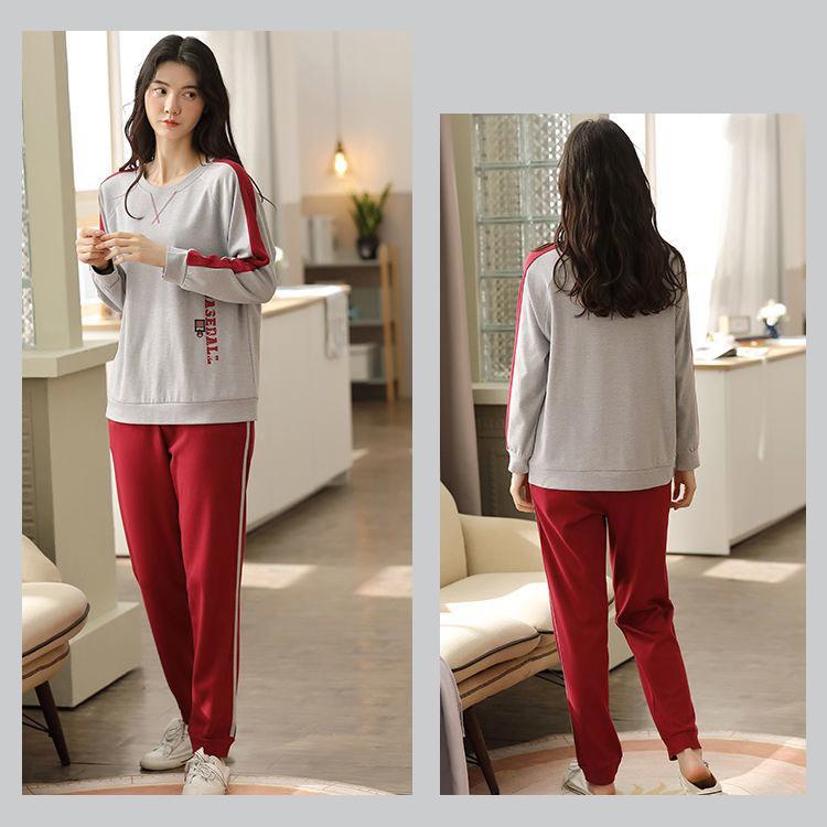 Женские пижамные костюмы с длинным рукавом Sprinf Осенний спортивный костюм Пижамы Повседневная свободная зимняя домашняя одежда Плюс размер M-5XL Пуловер с круглым вырезом Хлопок