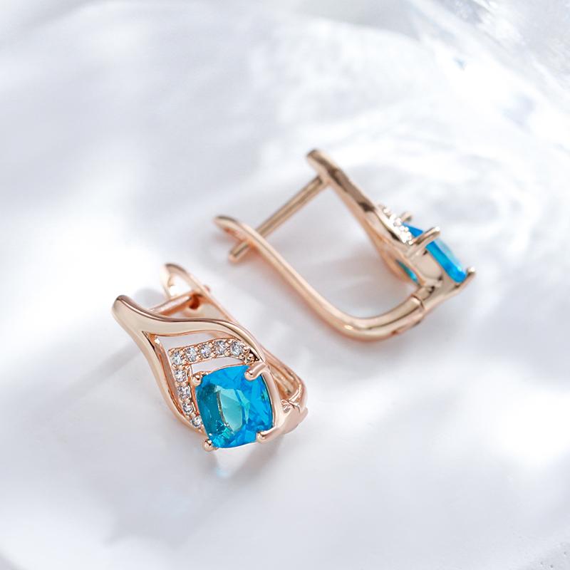 Square Blue Zircon Drop Shape Hollow Earrings Women Fashion Geometric Jewelry Party Accessories