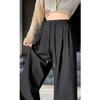 Trendy Spring Gray Suit Wide Leg Pants Women, High Waist Loose Fit Straight-leg Casual Trousers for Pear-shaped Body