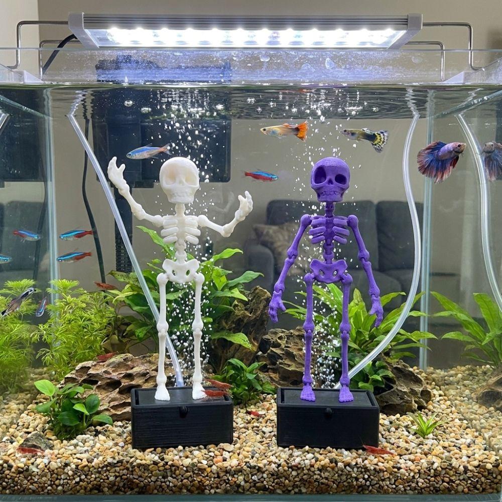 Glow in Dark Fish Tank Dance Skull Bubbler Movable Skeleton Fish Tank Bubbler Gag Gift