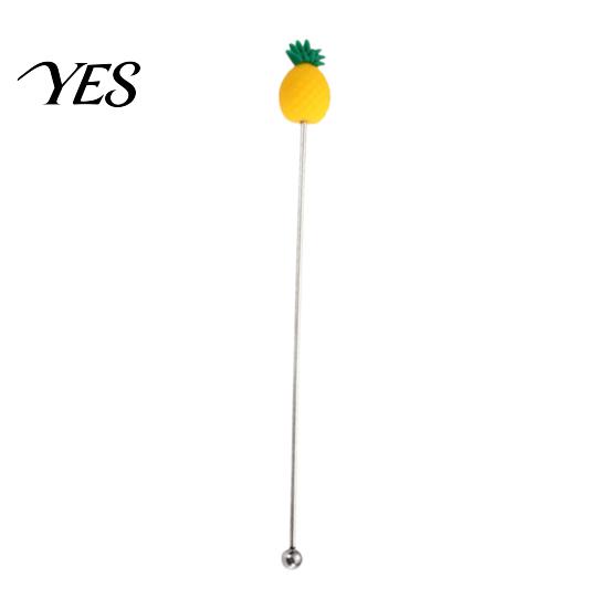 Stir Stick Cocktail Stick, Stainless Steel Mixing with Durian Pineapple Strawberry Durable Drink Mixer Watermelon Rubber Top Decor, Stirrer