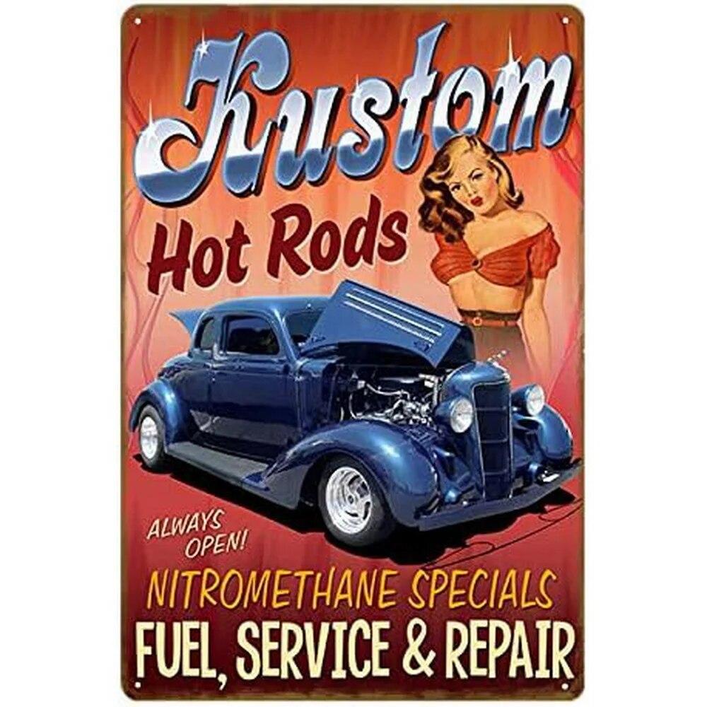 Hot Garage Pinup Girls Rod Metal Tin Signs Posters Plate Wall Decor for Garage Bars Man Cave Cafe Clubs Retro Posters Plaque