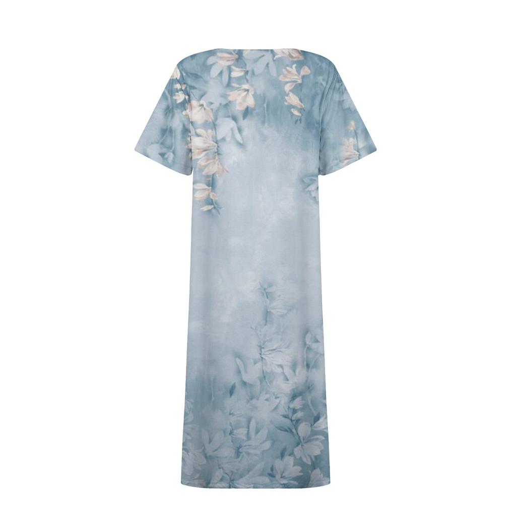 Women's Summer Casual Printed V-Neck Short-Sleeve Swing Dress