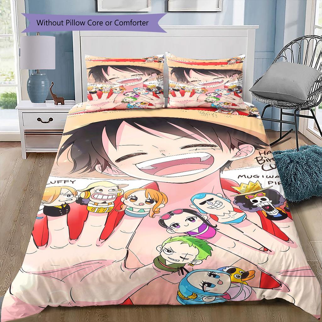 One Piece Monkey D Luffy Pattern Bedding Quilt Set Quilt Cover Pillowcase Home Birthday Gift(1 * duvet cover + 2 * pillowcase, without core)