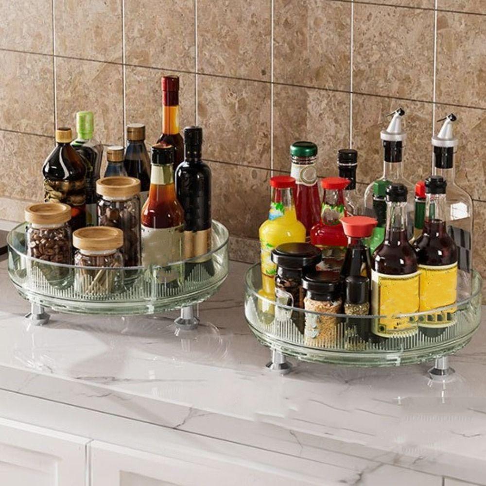 Non-slip Base Rotating Spice Rack Clear Plastic Rotating Container Bins Bathroom Storage