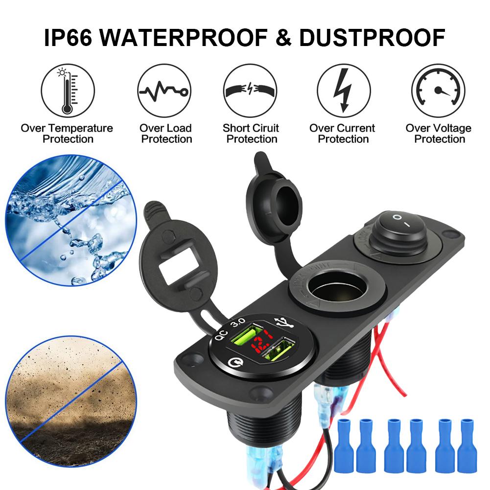 12 В быстрое зарядное устройство с переключателем, панель с двумя USB-разъемами, водонепроницаемая автомобильная зарядная розетка, автоматическая розетка для автомобиля, лодки, для зарядки автомобиля