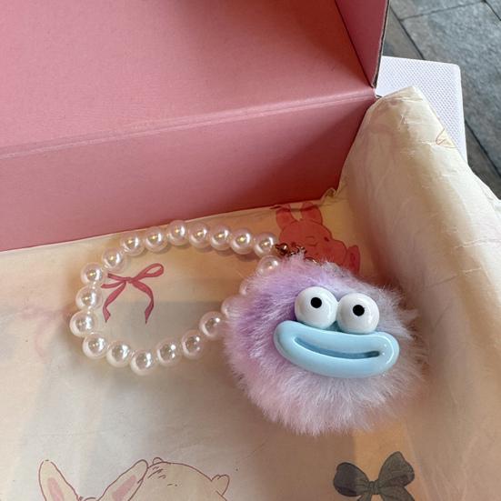 Yousheng Large Mouth Cartoon Plush Doll Keychain with Faux Pearls Lanyard Bag Hanging Decoration Macaron Color Key Holder Key Ornament