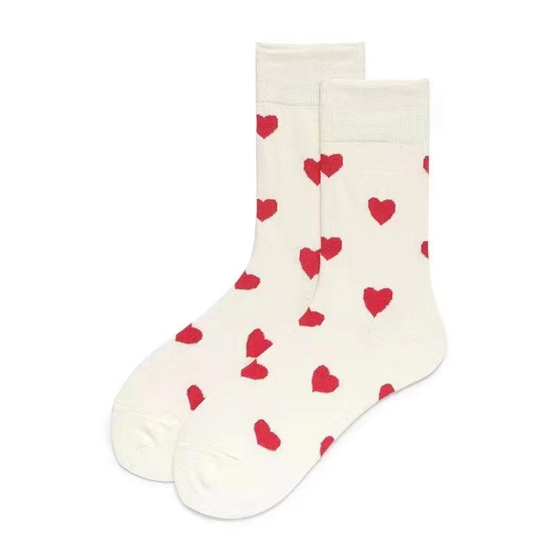 5 пар женских носков с сердечками, длинные хлопковые носки с высокой берцем, милые мягкие короткие носки, дышащие, впитывающие пот повседневные носки