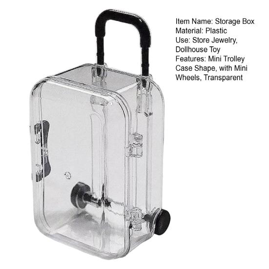 Earrings Storage Box Mini Trolley Case Shape with Mini Wheels Transparent Hairpins Necklaces Rings Organizer Pendant Organization Case Candy