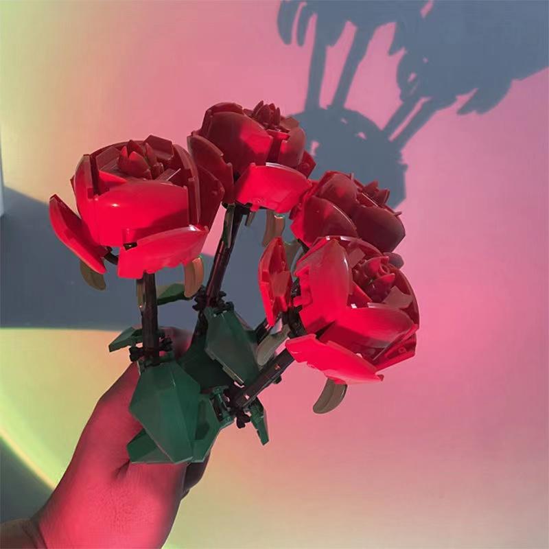 Букет роз, строительные блоки, городской романтический комплект, подарки на день учителя, сборные кирпичи, игрушки для девочек и мальчиков