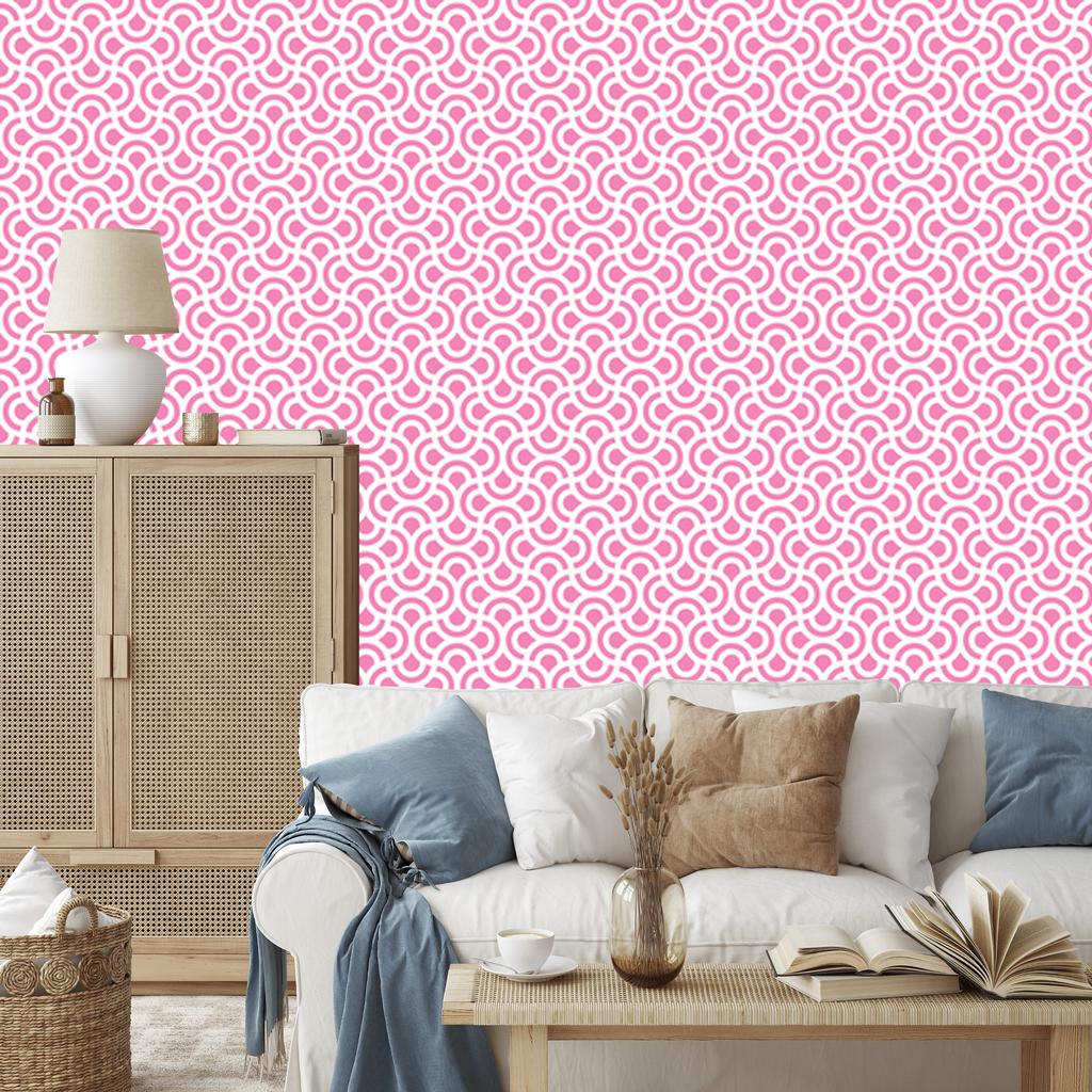 Wallpaper Geometric pattern powder pink and white 50x1000