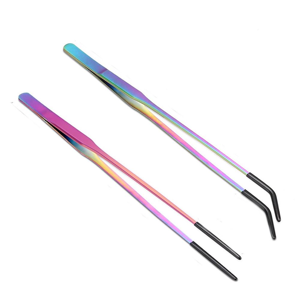 1set/2Piece Steel Reptile Feeding Tongs Straight & Curved Long Tweezers With NonSlip Tip For Precise Handling Use