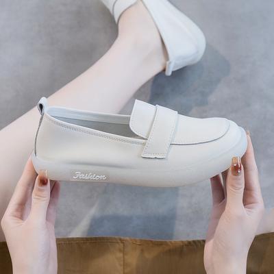 Белые туфли из натуральной кожи, лоферы на плоской подошве