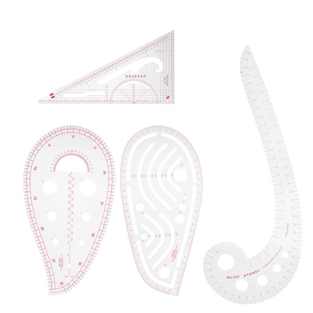 4Pcs Curve Ruler MultiFunction Vary Form Sewing Grading Proofing Plastic Clothing Design Tool