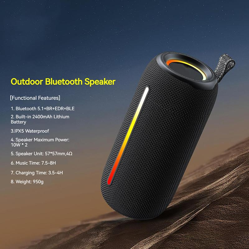 2400mAh Bluetooth Speaker LED Flashing Soundbar Portable Outdoor Sound Box Waterproof Loudspeaker Support TF Card