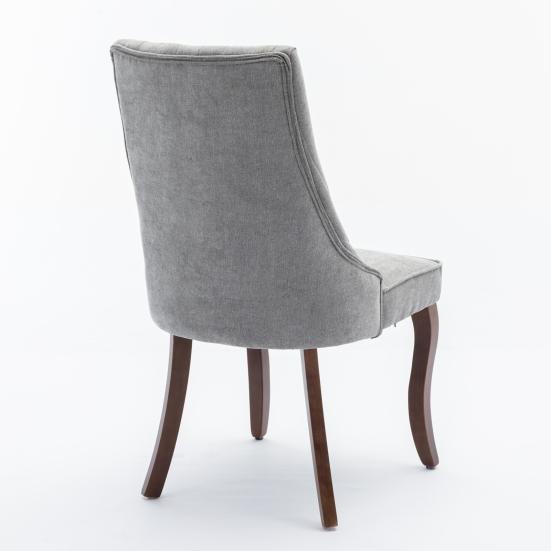 Accent Chair Rayon Cloth Flocking Linen Dining Chairs Channel Kitchen Dinner Comfy Fabric Upholstered for Room with Curved Solid Wood Legs