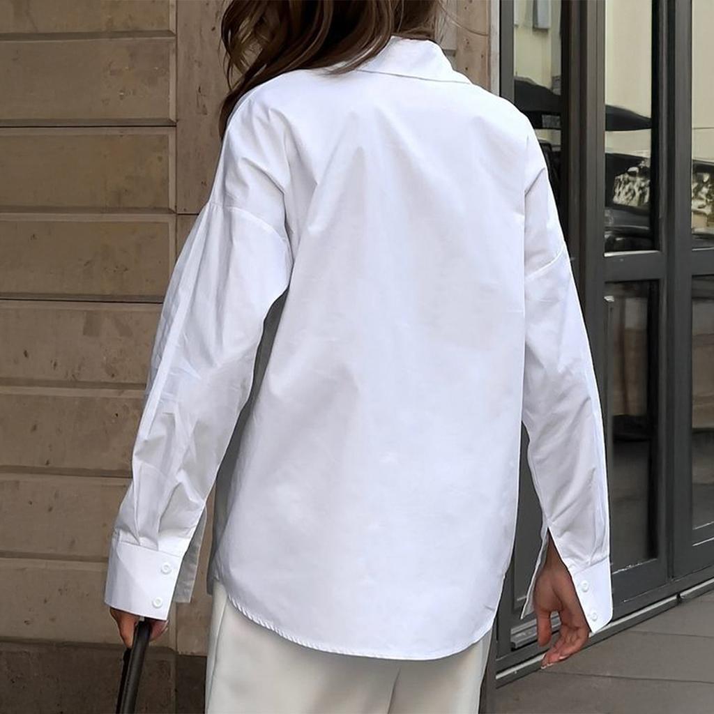 Элегантная пуговичная однотонная рубашка-кардиган с длинным рукавом женская 2025 осень-зима