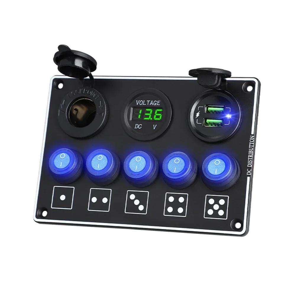 6 Gangs Super Fast Charge LED Voltmeter 12V/24V Car RV Modification Accessories Waterproof Dual QC3.0 Mobile Phone Charger Panel