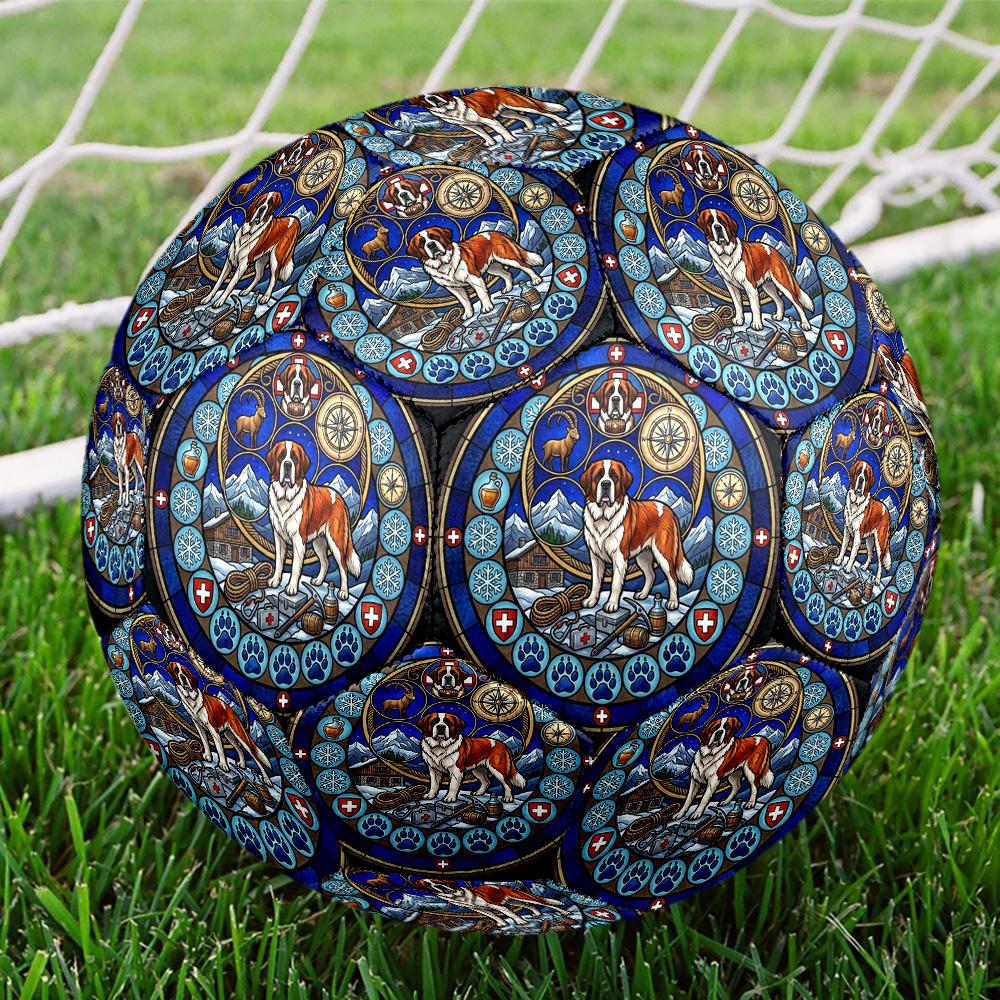 Mountain Rescue Saint Bernard Round Football Size 5 Adult Ball Suitable for Training Matches and Outdoor Team.