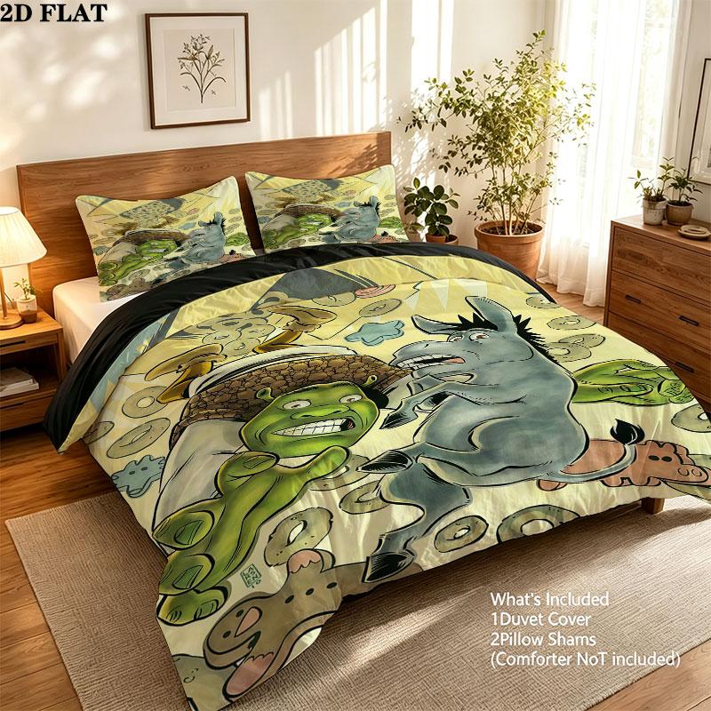 Sherk Bedding Quilt Set Quilt Cover Pillowcase Home Decoration Birthday Gift (1 * duvet cover + 2 * pillowcase, without core)
